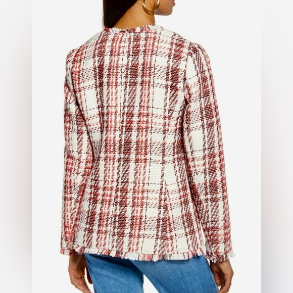 Halogen Open Front Plaid Letta Tweed Jacket/Blazer Ivory Coral SZ XL - Picture 2 of 10